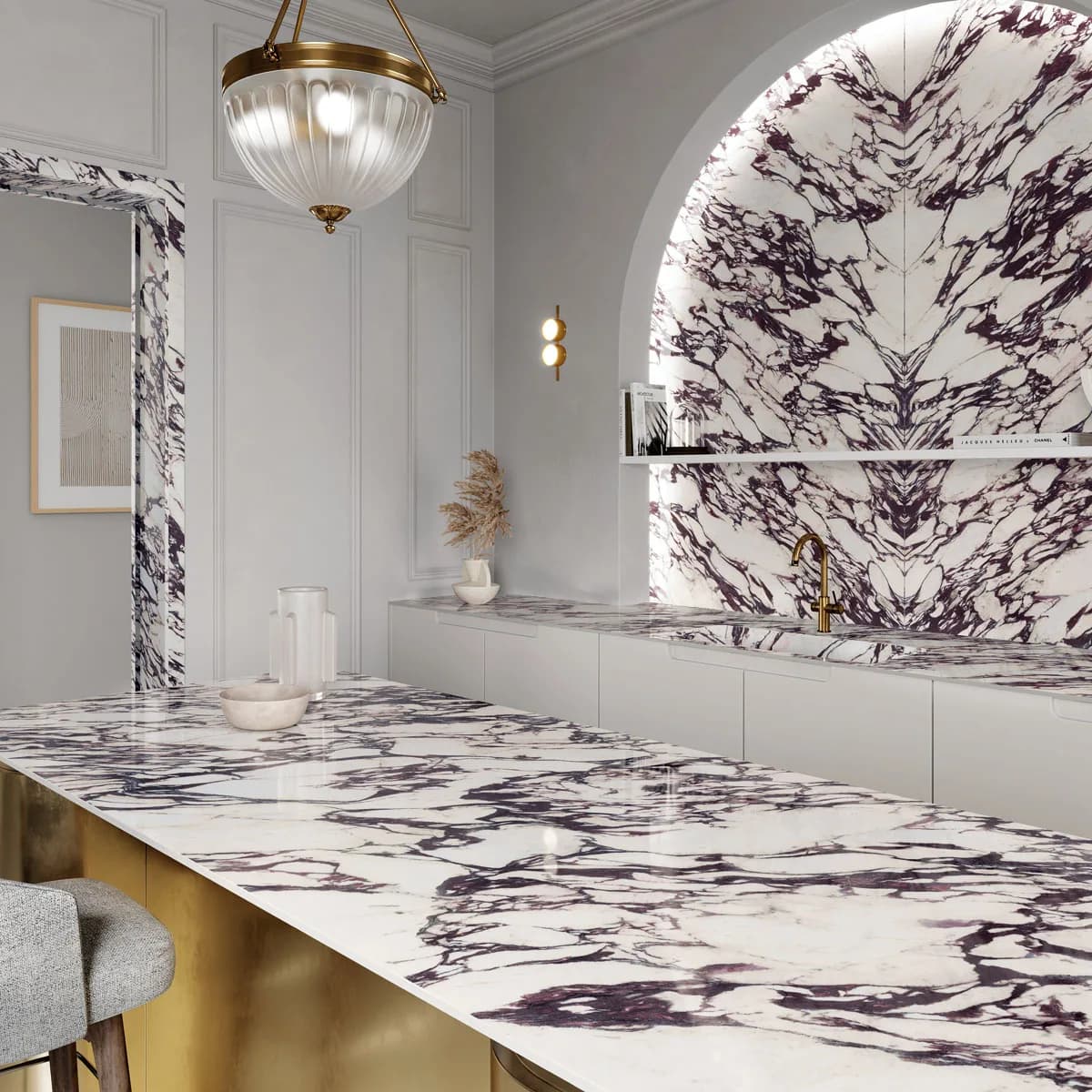 Calacatta Viola installed — large-format marble-effect surface