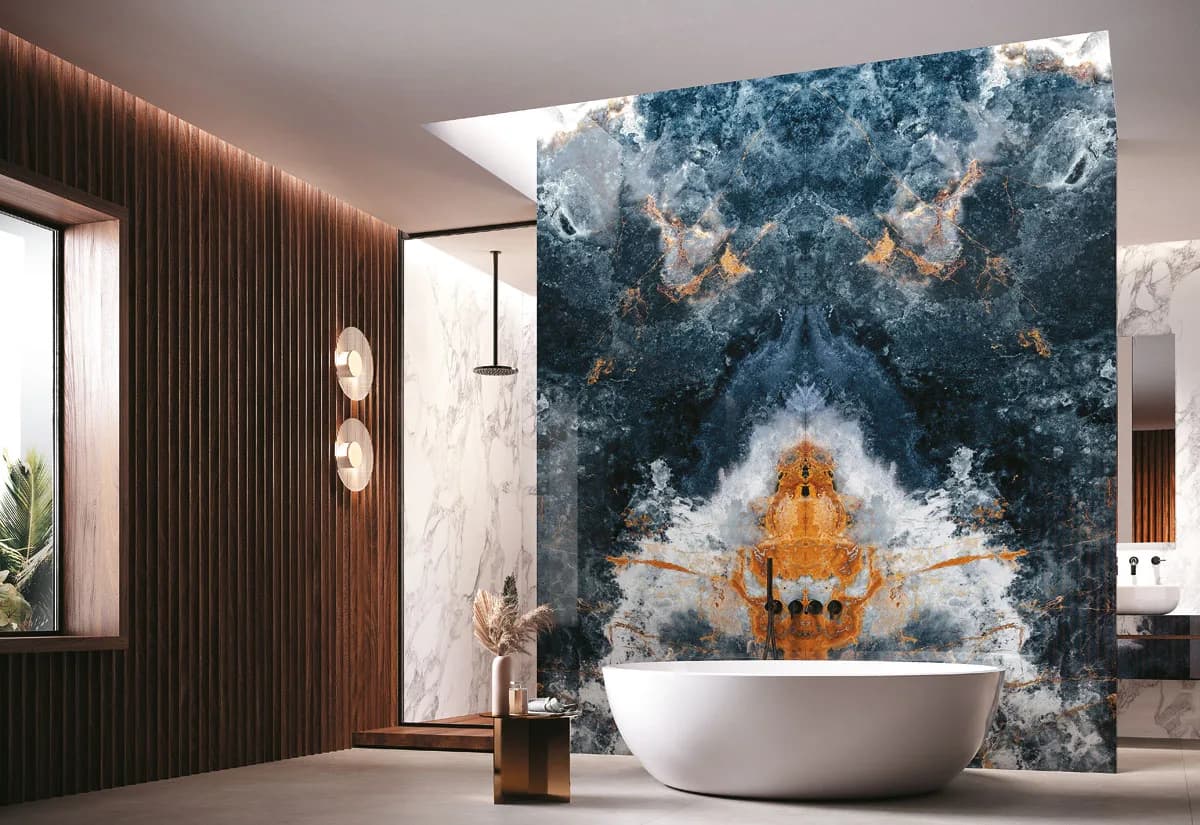 Ocean Blue installed — large-format onyx-effect surface