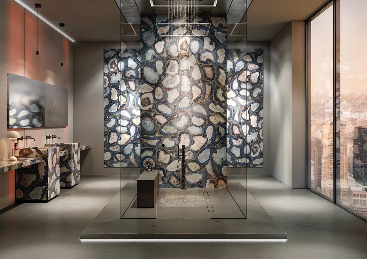 Cammeo installed — large-format onyx-effect surface
