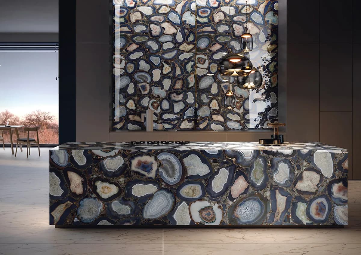 Cammeo installed — large-format onyx-effect surface
